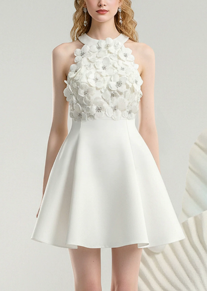 New Homecoming Dress Halter Flower Beaded Prom Dress Back to School Outfits Party Dress  D6238