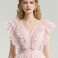 Sweet Homecoming Dress V Neck Lace Cascade Prom Dress Back to School Outfits Party Dress  D6239