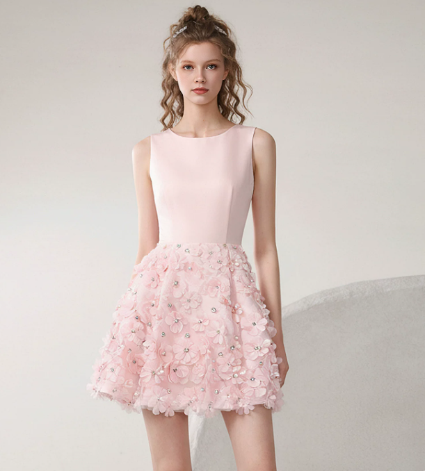 Elegant Homecoming Dress Jewel Flower Beaded Prom Dress Back to School Outfits Party Dress  D6242