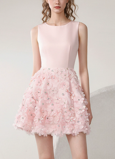Elegant Homecoming Dress Jewel Flower Beaded Prom Dress Back to School Outfits Party Dress  D6242