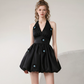 Charming Homecoming Dress Halter Flower Pleated Prom Dress Back to School Outfits Party Dress  D6245