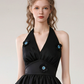 Charming Homecoming Dress Halter Flower Pleated Prom Dress Back to School Outfits Party Dress  D6245