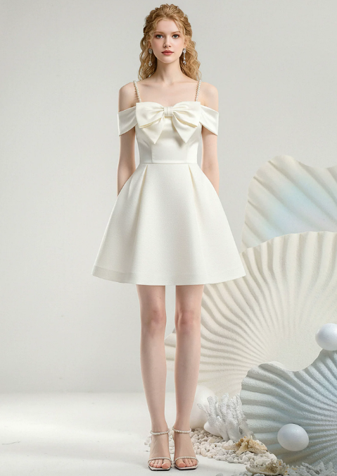 New Homecoming Dress Spqghetti Strap Bowknot Prom Dress Back to School Outfits Party Dress  D6247
