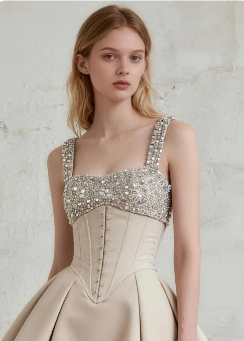 Elegant Homecoming Dress Square Rinestone Pleated Prom Dress Back to School Outfits Party Dress  D6248