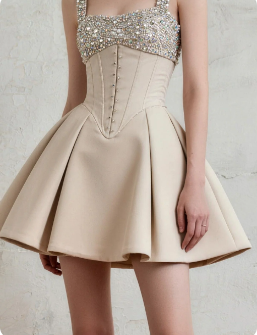 Elegant Homecoming Dress Square Rinestone Pleated Prom Dress Back to School Outfits Party Dress  D6248