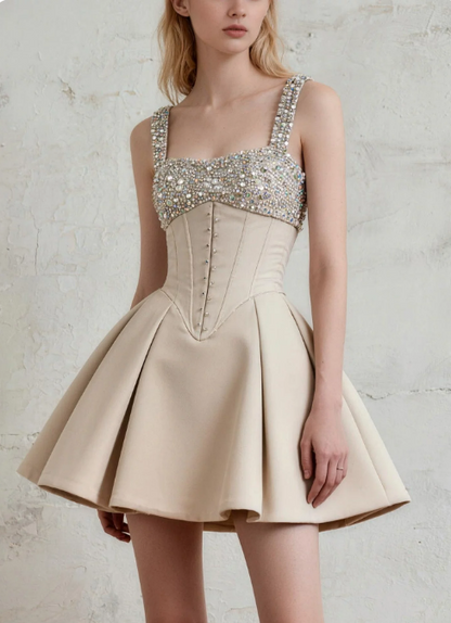 Elegant Homecoming Dress Square Rinestone Pleated Prom Dress Back to School Outfits Party Dress  D6248