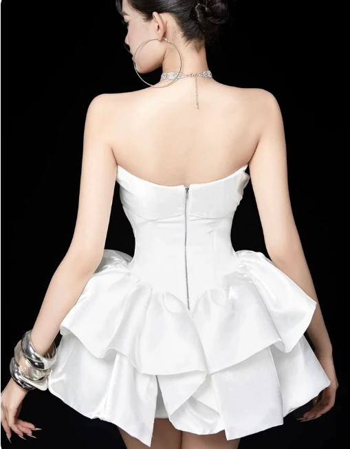 Stunning Homecoming Dress Strapless Cascade Prom Dress Back to School Outfits Party Dress  D6254