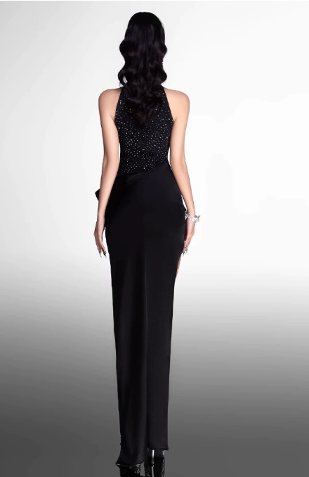 Stunning Homecoming Dress High Collar Hi-Lo Flower Sequin Prom Dress Back to School Outfits Party Dress  D6256