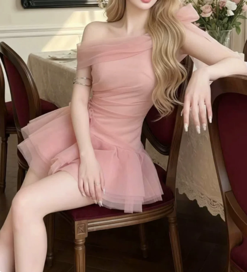 Sweet Homecoming Dress One Shoulder Flower Tulle Prom Dress Back to School Outfits Party Dress D6260