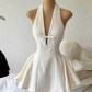Simple Homecoming Dress Halter Pleated Prom Dress Back to School Outfits Party Dress  D6263