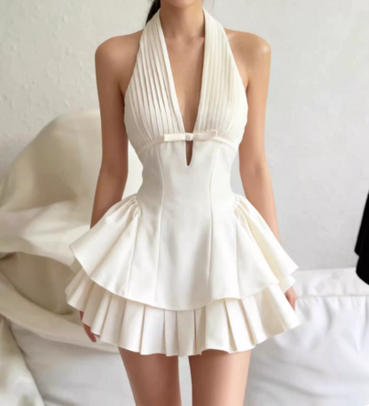 Simple Homecoming Dress Halter Pleated Prom Dress Back to School Outfits Party Dress  D6263