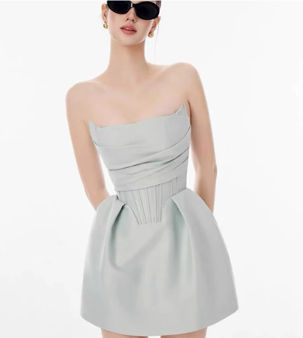 Pretty Homecoming Dress Strapless Pleated Prom Dress Back to School Outfits Party Dress  D6278