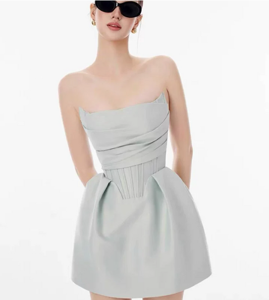 Pretty Homecoming Dress Strapless Pleated Prom Dress Back to School Outfits Party Dress  D6278