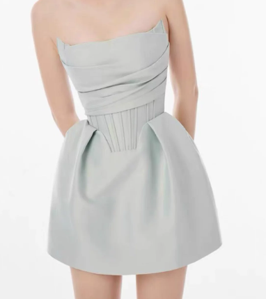 Pretty Homecoming Dress Strapless Pleated Prom Dress Back to School Outfits Party Dress  D6278