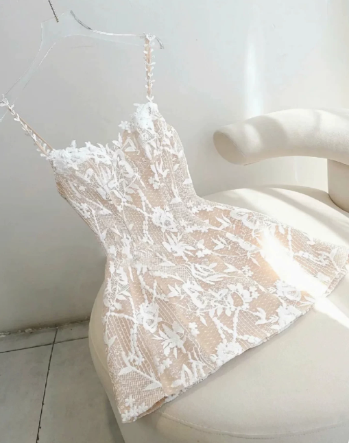 Stunning Homecoming Dress Spaghetti Strap Lace Prom Dress Back to School Outfits Party Dress  D6288
