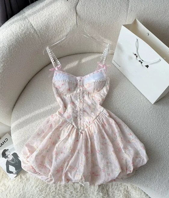 Cute Homecoming Dress Spaghetti Strap Pearl Prom Dress Back to School Outfits Party Dress  D6291