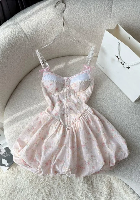 Cute Homecoming Dress Spaghetti Strap Pearl Prom Dress Back to School Outfits Party Dress  D6291
