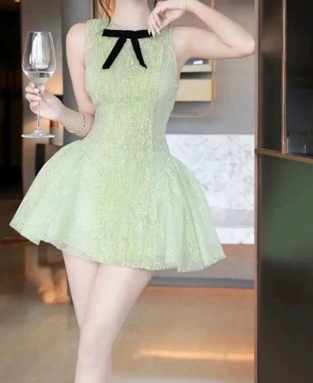 New Homecoming Dress Jewel Bowknot Lace Prom Dress Back to School Outfits Party Dress  D6294