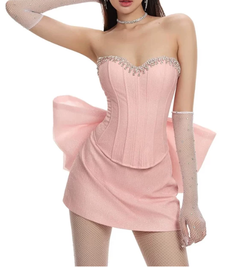 Pretty Homecoming Dress Sweetheart Bowknot Rinestone Prom Dress Back to School Outfits Party Dress  D6297