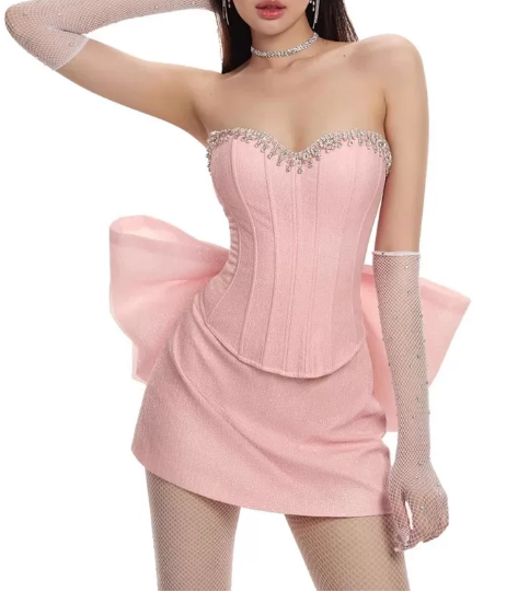 Pretty Homecoming Dress Sweetheart Bowknot Rinestone Prom Dress Back to School Outfits Party Dress  D6297