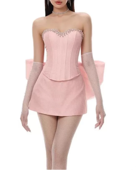 Pretty Homecoming Dress Sweetheart Bowknot Rinestone Prom Dress Back to School Outfits Party Dress  D6297