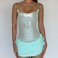 Shiny Homecoming Dress Spaghetti Strap Sequins Tulle Flower Prom Dress Back to School Outfits Party Dress  D6311