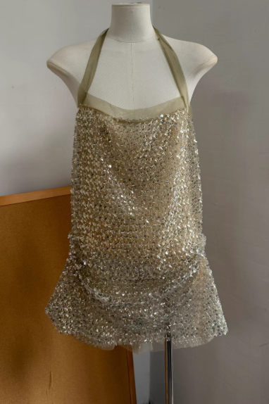 Shiny Homecoming Dress Halter Sequins Prom Dress Back to School Outfits Party Dress  D6325