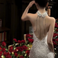Shiny Homecoming Dress Halter Tassel Prom Dress Back to School Outfits Party Dress  D6326