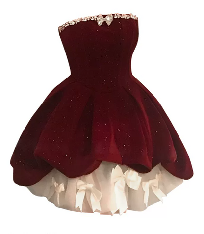 Chic Homecoming Dress Strapless Bowknot Rinestone Dress Back to School Outfits Party Dress  D6332