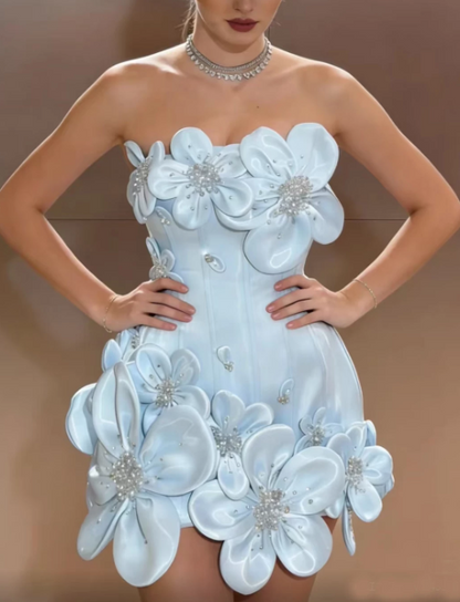 Chic Homecoming Dress Flower Beading Dress Back to School Outfits Party Dress  D6333