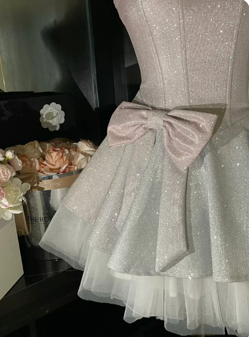Stunning Homecoming Dress Spaghetti Strap Bowknot Dress Back to School Outfits Party Dress  D6337