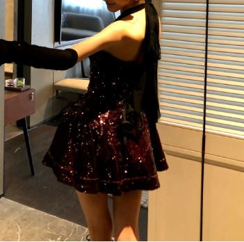 Shiny Homecoming Dress Halter Sequins Dress Back to School Outfits Party Dress  D6342