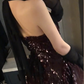 Shiny Homecoming Dress Halter Sequins Dress Back to School Outfits Party Dress  D6342