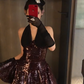 Shiny Homecoming Dress Halter Sequins Dress Back to School Outfits Party Dress  D6342