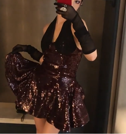 Shiny Homecoming Dress Halter Sequins Dress Back to School Outfits Party Dress  D6342