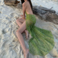Pretty Homecoming Dress Spaghetti Strap Sequins Hi-Lo Backless Prom Dress Back to School Outfits Party Dress  D6321