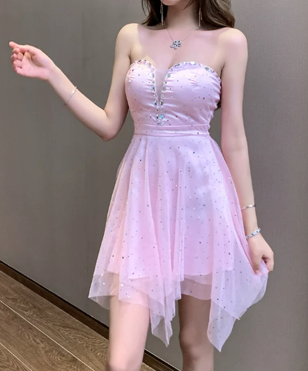 New Homecoming Dress V Neck Rinestone Tulle Dress Back to School Outfits Party Dress  D6344