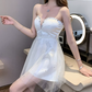 New Homecoming Dress V Neck Rinestone Tulle Dress Back to School Outfits Party Dress  D6344