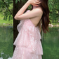Sweet Homecoming Dress Halter Flower Sequins Dress Back to School Outfits Party Dress  D6345