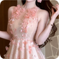 Sweet Homecoming Dress Halter Flower Tulle Dress Back to School Outfits Party Dress  D6346