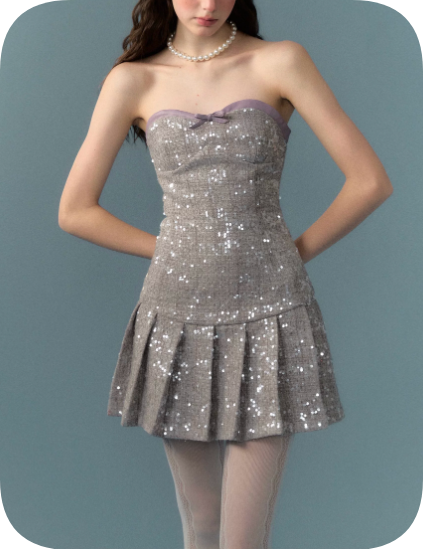 New Homecoming Dress Sweetheart Sequins Pleated Dress Back to School Outfits Party Dress  D6347