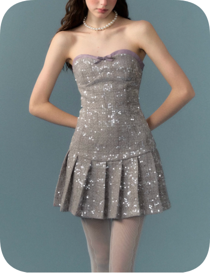 New Homecoming Dress Sweetheart Sequins Pleated Dress Back to School Outfits Party Dress  D6347