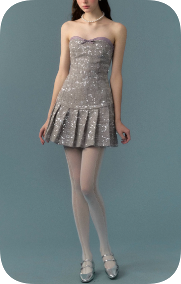 New Homecoming Dress Sweetheart Sequins Pleated Dress Back to School Outfits Party Dress  D6347