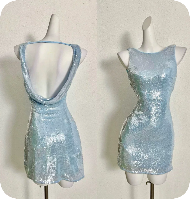 Shiny Homecoming Dress Jewel Sequins Backless Dress Back to School Outfits Party Dress  D6352