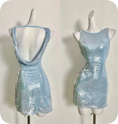 Shiny Homecoming Dress Jewel Sequins Backless Dress Back to School Outfits Party Dress  D6352