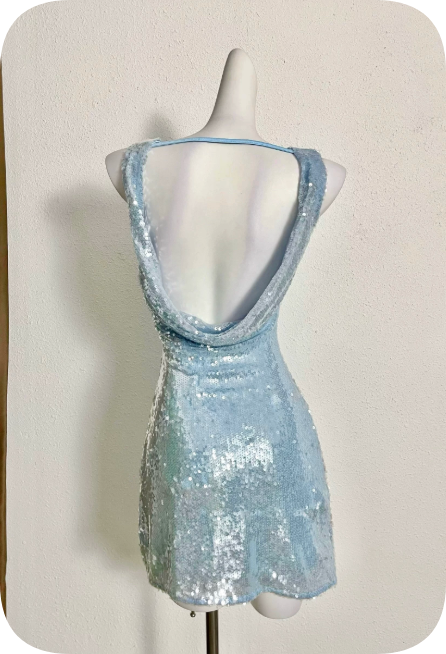Shiny Homecoming Dress Jewel Sequins Backless Dress Back to School Outfits Party Dress  D6352