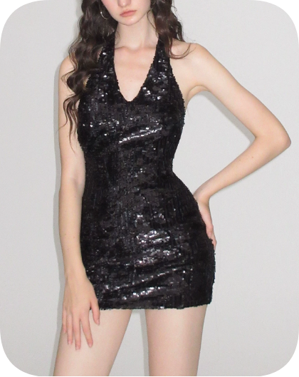 Shiny Homecoming Dress V Neck Sequins Dress Back to School Outfits Party Dress  D6353