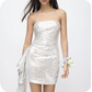 New Homecoming Dress Strapless Sequins Pleated Dress Back to School Outfits Party Dress  D6363