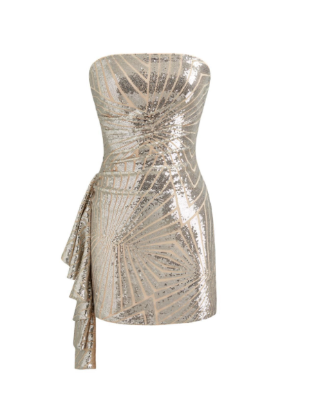New Homecoming Dress Strapless Sequins Pleated Dress Back to School Outfits Party Dress  D6363
