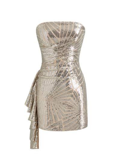 New Homecoming Dress Strapless Sequins Pleated Dress Back to School Outfits Party Dress  D6363